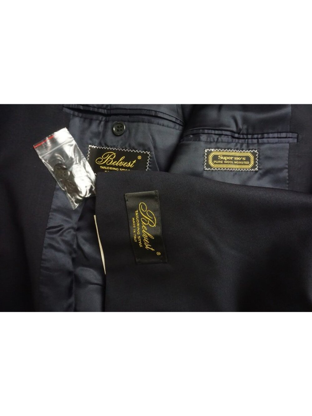 Belvest Dark Blue  S100s Wool 2 Pc Suit Jacket Pants Sz 44R Brand New